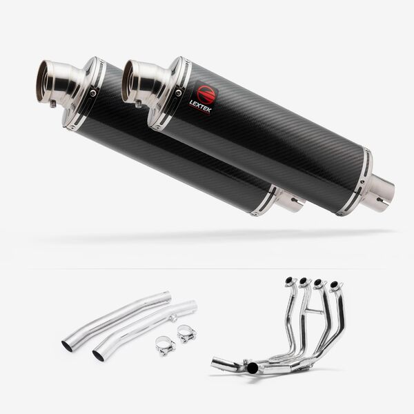 Lextek OP8C Matt S/Steel Oval Exhaust 350mm with Link Pipes for Suzuki GSX 1300 R Hayabusa (99-07)