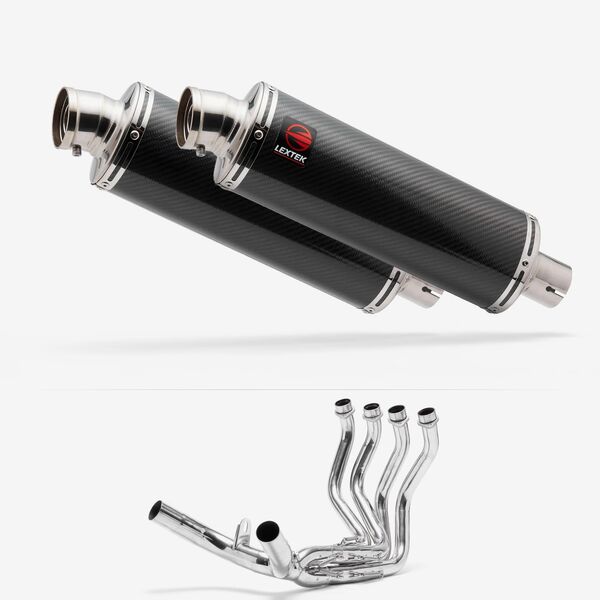 Lextek OP8C Matt S/Steel Oval Exhaust System 350mm for Honda CBR1100XX Blackbird (97-08)